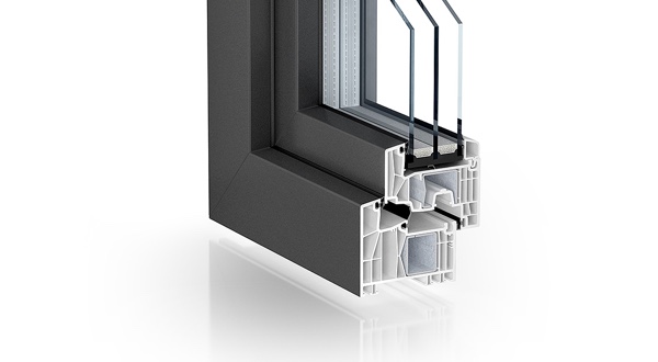 Kunststoff-Fenster KÖMMERLING 88 Mitteldichtungs-System mit 7 Kammern und 88 mm Bautiefe, Farbe anthrazit